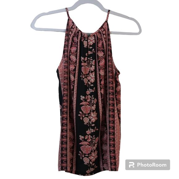Loft Black And Pink Floral Stripe High Neck Sleeveless Tank Petite Size SP - Picture 2 of 9